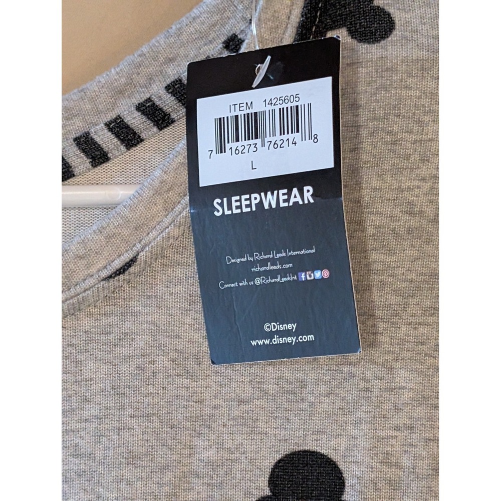 DISNEY Mickey‎ Mouse Sleep Shirt L Gray Black Drawstring Hem NWT Lounge Top - Picture 3 of 4